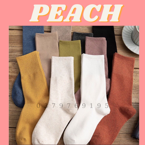 Tất Ulzzang Cao Cổ - Tất nữ cổ cao vớ nữ phong cách vintage hàn quốc màu trơn cotton co giãn - PEACH Home tất vớ