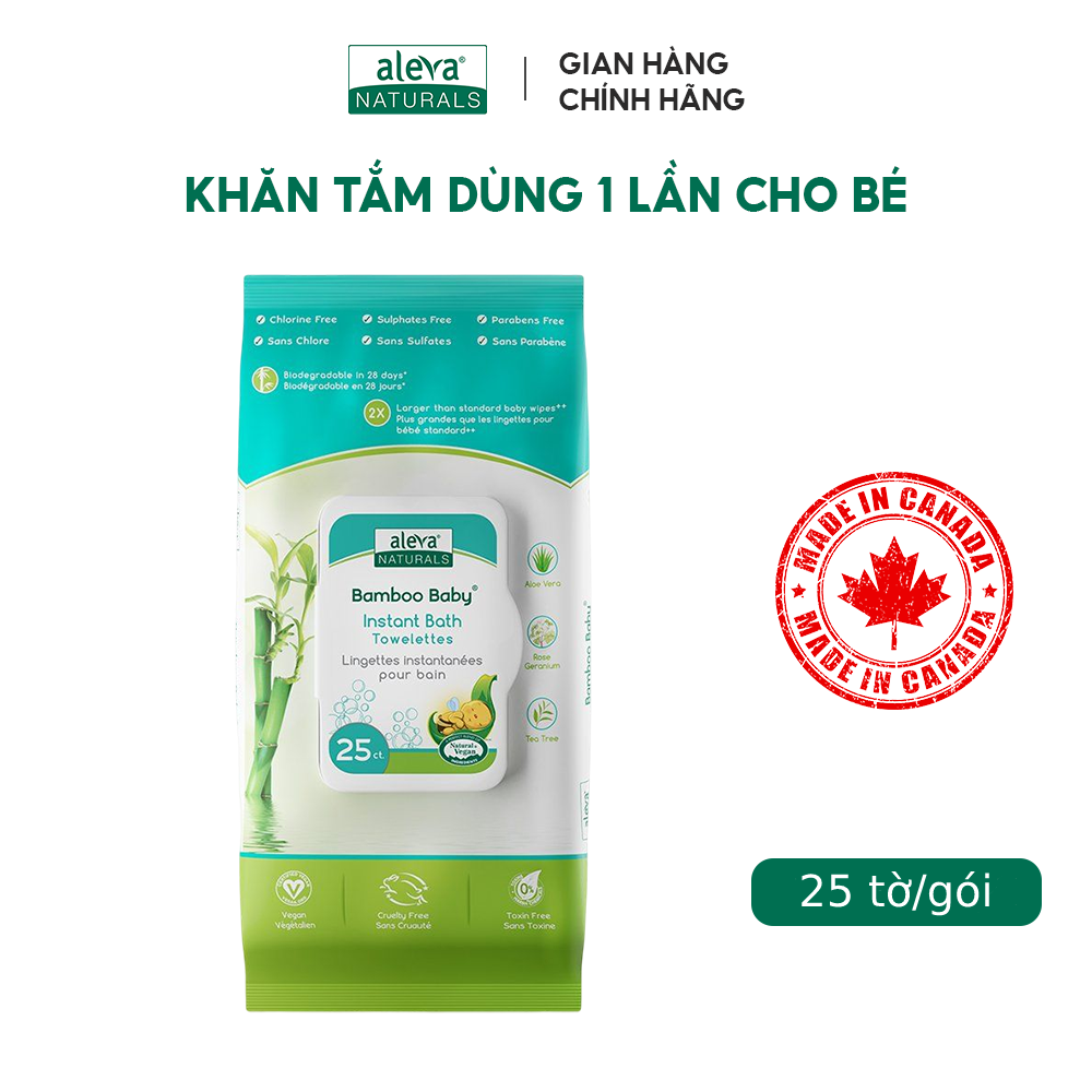 Khăn tắm dùng 1 lần hương hoa hồng dành cho bé Aleva Naturals (25 tờ/gói)