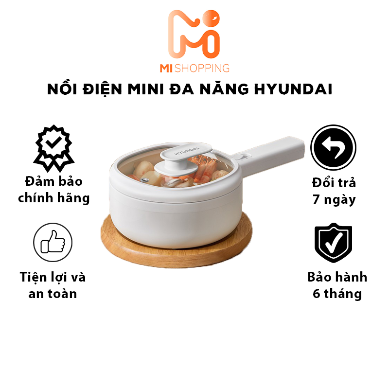 Nồi điện mini đa chức năng hiện đại chống dính men gốm an toàn chính hãng Hyundai màu sắc đẹp có giá hấp dung tích 1,5L
