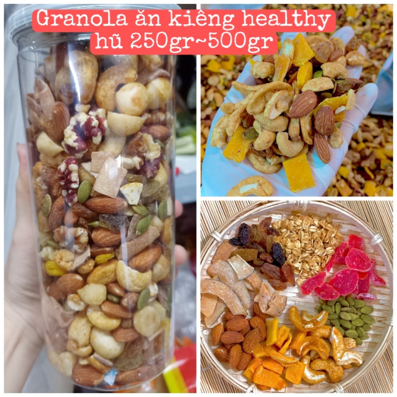 Ngũ cốc ăn kiêng Granola siêu hạt NT Food, ngũ cốc hạt giảm cân eatclean hũ 250gr-500gr