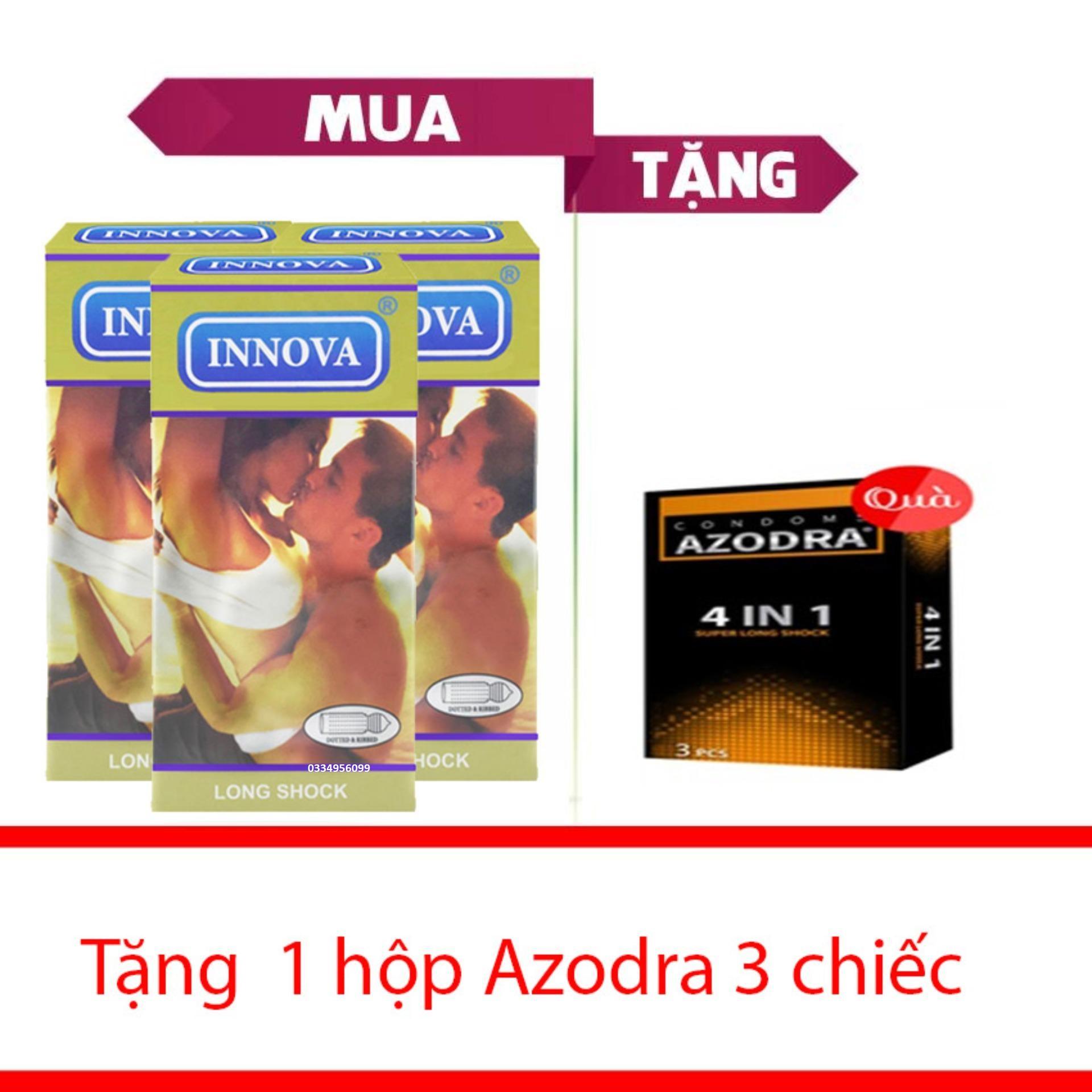 Combo 3 hop Bao cao su gân gai kéo dài thời gian INNOVA vàng hộp 12c.Tang