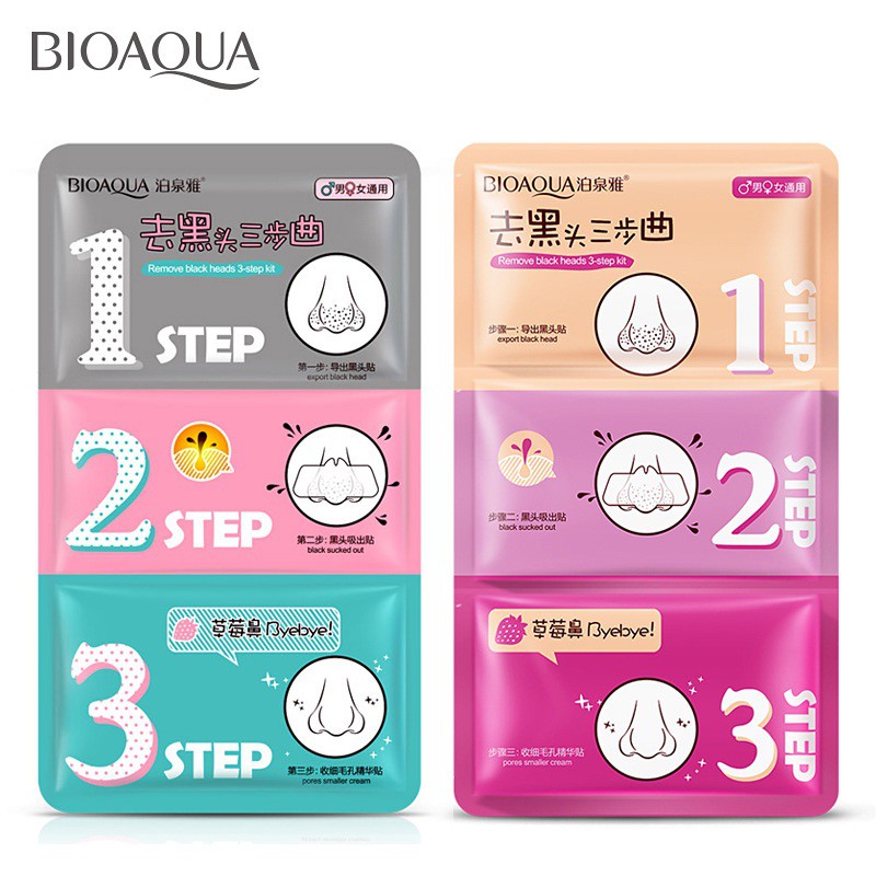 Set 3 bước mặt nạ bioaqua lột mụn đầu đen ở mũi