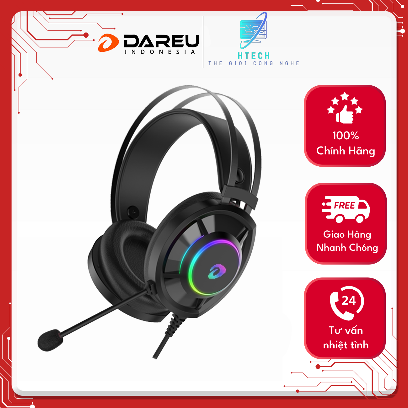 Tai nghe gaming dareu eh469 7.1 rgb - bảo hành chính hãng 12 tháng