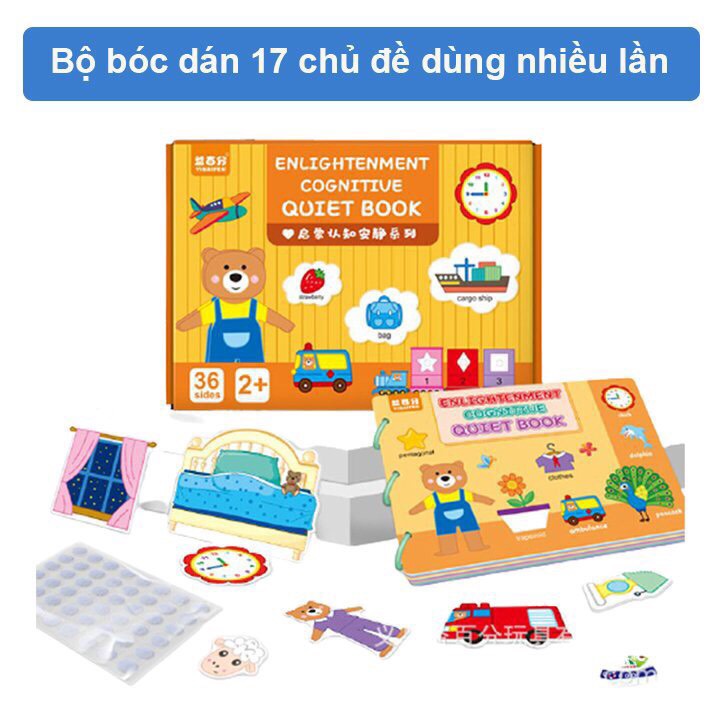 Đồ Chơi Giáo Dục Sớm Cho Bé, Bộ Học Liệu Bóc Dán 17 Chủ Đề,Bảng Bận Rộn Quiet Book, Busy Board, Bóc Dán Cho Bé 2-6 tuổi, BẢO CHÂU STOY