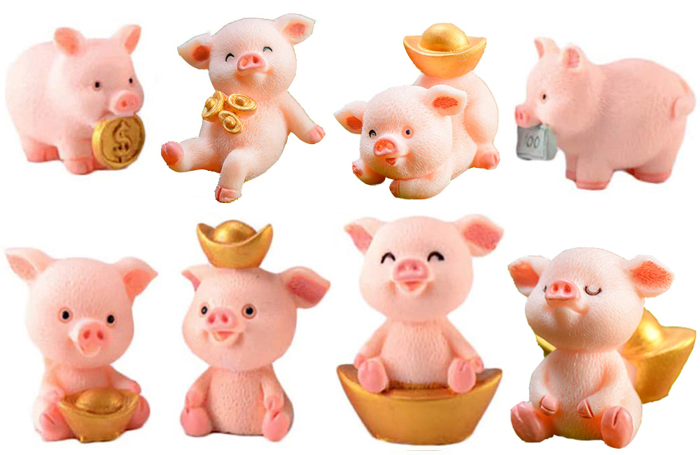 8 Chiếc Đồng Xu Vàng Hình Con Lợn Thu Nhỏ Động Vật Phá Sản Đồ Chơi Tượng Nhỏ Chú Heo May Mắn Đồ Trang Trí Gắn Trên Bánh Trang Trí Nhựa Tự Làm Thủ Công Dự Án Trang Trí