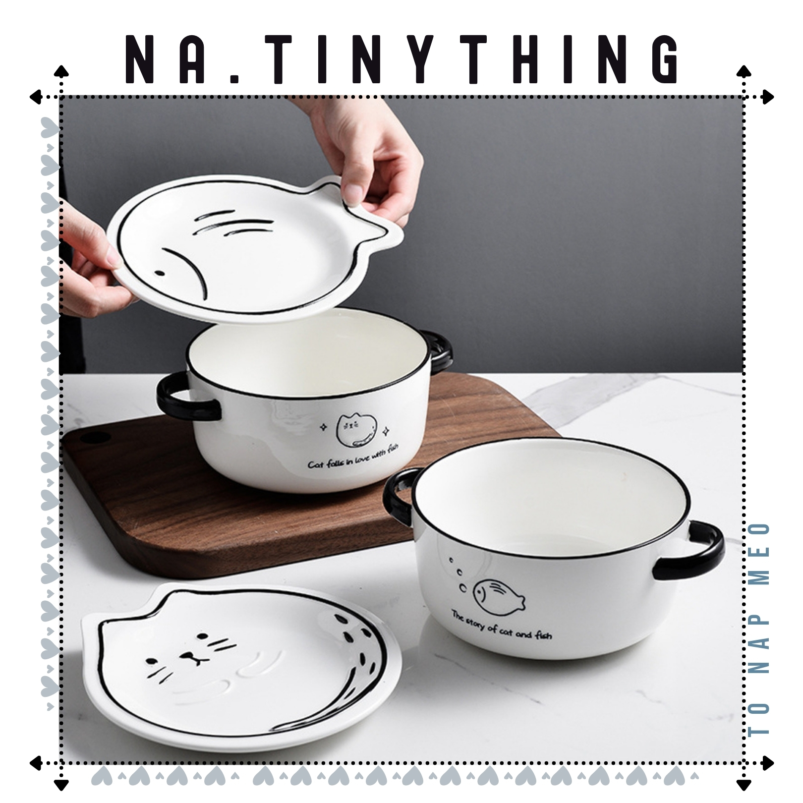 Tô mì có nắp, bát mì ramen gốm sứ hình con mèo PUSHEEN – phong cách Nhật Bản, tô canh sứ cao cấp nhập khẩu