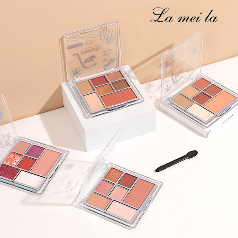 Bảng phấn mắt nội địa Trung Lameila 7 ô màu lì và màu nhũ lung linh màu mắt trang điểm phấn mắt má highlight đa năng XP-PM111