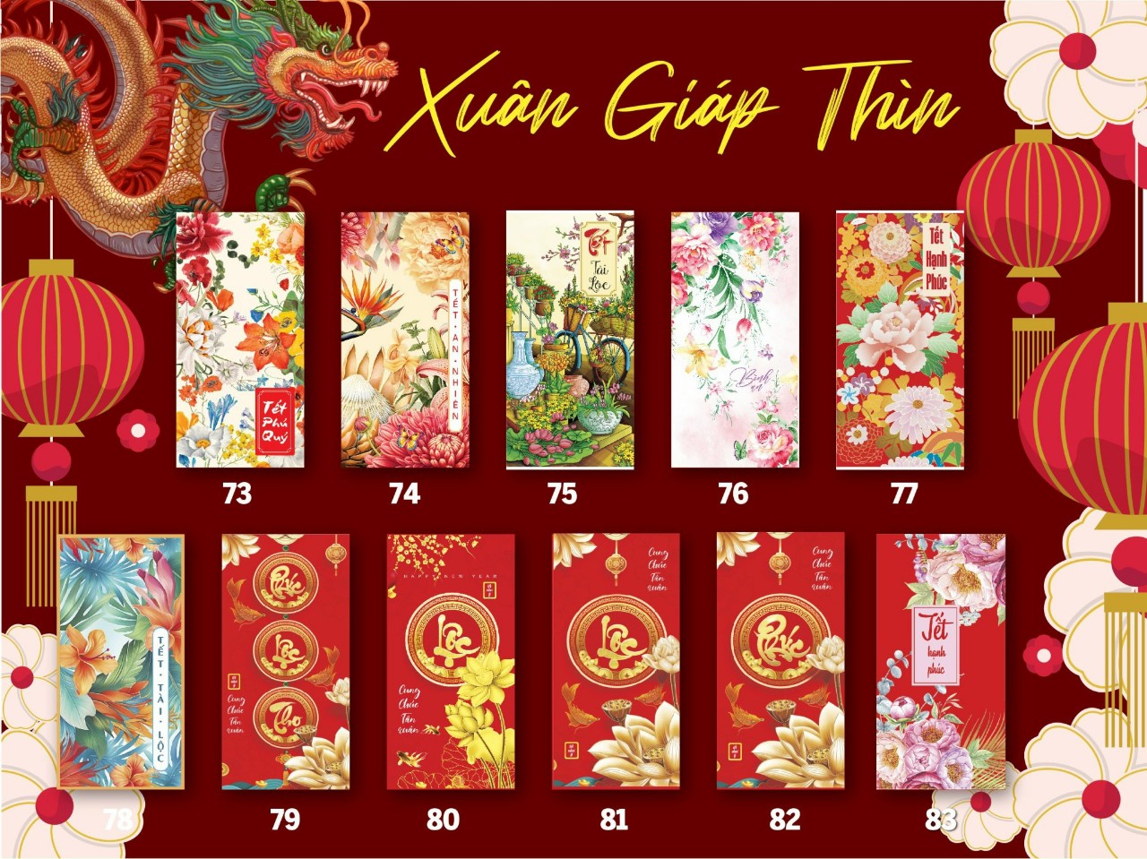 Combo 100 bao lì xì tết 2024 mix mẫu kèm túi bóng