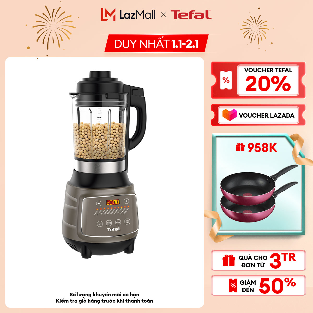 Máy làm sữa hạt xay sinh tố và nấu đa năng Tefal BL967B66 Gian bảo hành 2 năm