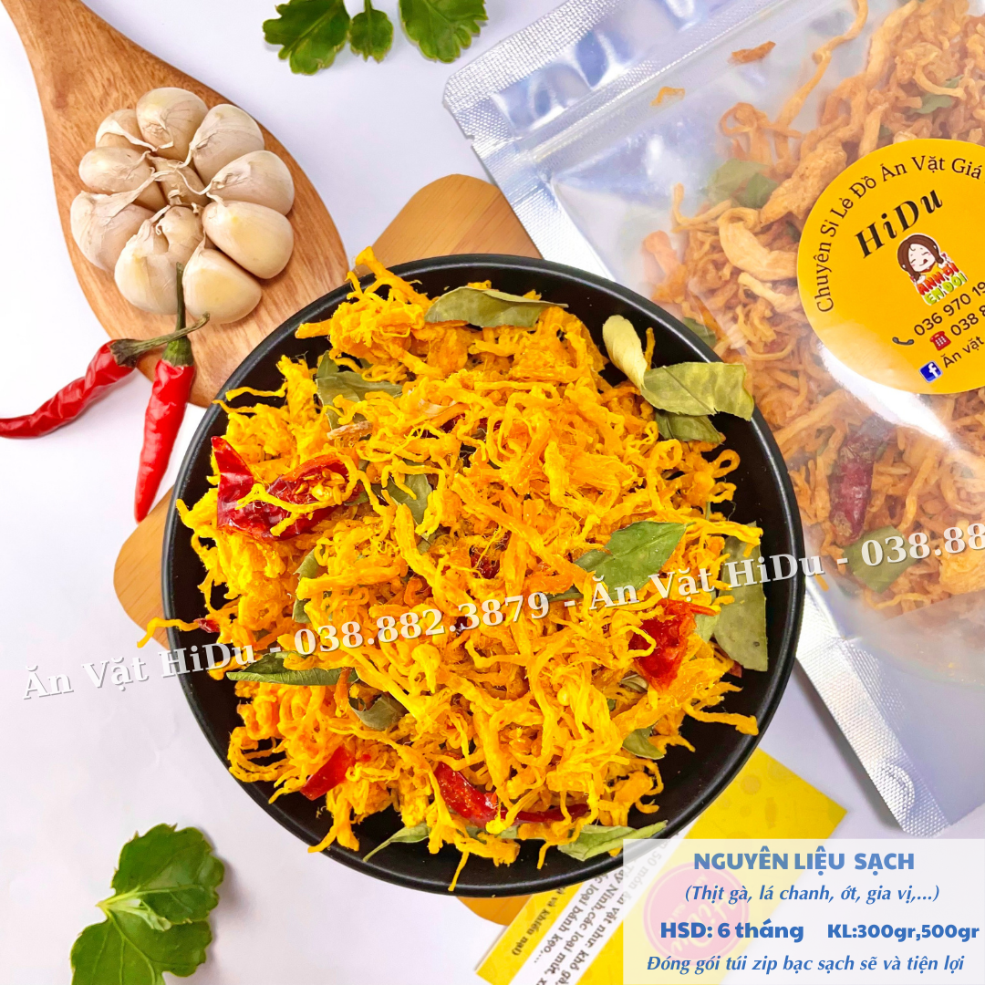 Khô gà lá chanh khô gà cay lá chanh loại ngon đậm vị Ăn vặt HiDu