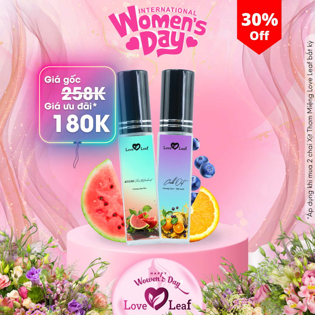 Combo 2 Chai Xịt Thơm Miệng Love Leaf hỗ trợ khử mùi hôi miệng, Chai 8gr