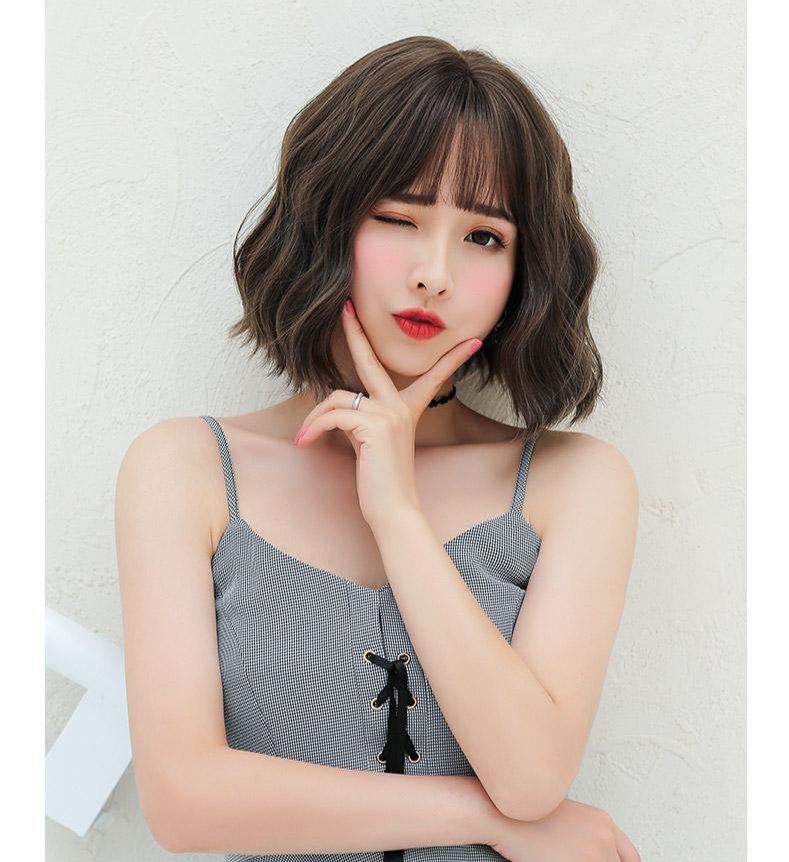 Tóc giả nữ nguyên đầu vic xù tóc giả bộ cả đầu mái thưa tóc giả ngắn tóc giả xoăn ngắn