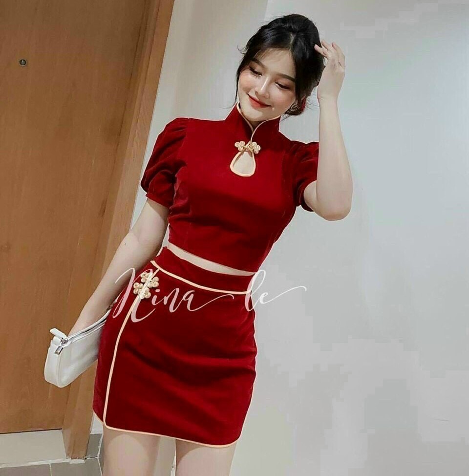 [HCM]Sét Áo Và Váy Viền Né Cổ Tàu Siêu ĐẹpChất Umi Co Giãn Nhẹ Siêu Tôn Dáng-QC