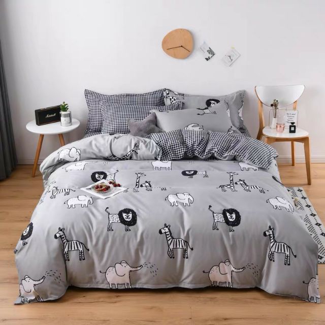 Bộ chăn ga gối thú xám cotton poly shoptrangheo miễn phí bo chun ga giường theo yêu cầu