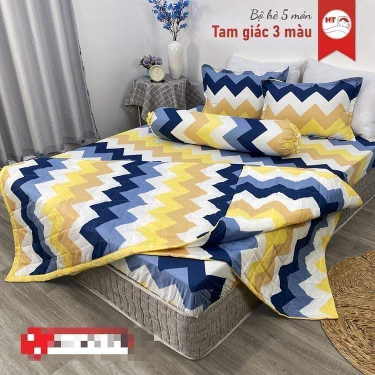 Bộ Chăn Ga Gối Hè Thu 5 Món (Gồm 1 Chăn hè chần bông+ 1 Ga bo chun+ 2 Vỏ gối nằm+1 Vỏ gối ôm)