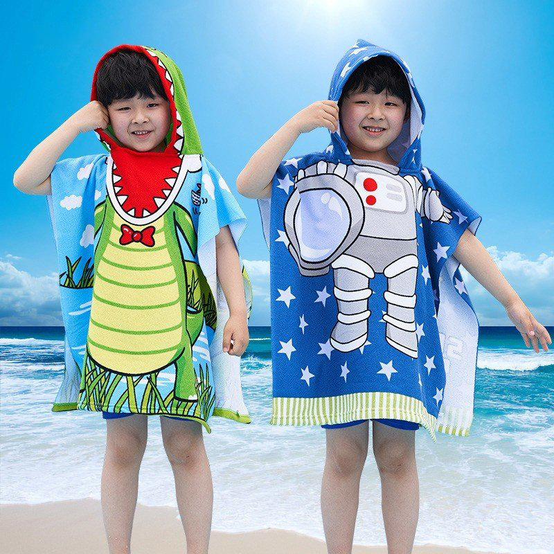 Khăn tắm cho bé khăn choàng tắm áo choàng biển có mũ trùm đầu thấm nước tốt rất phù hợp cho bé đi bơi đi biển