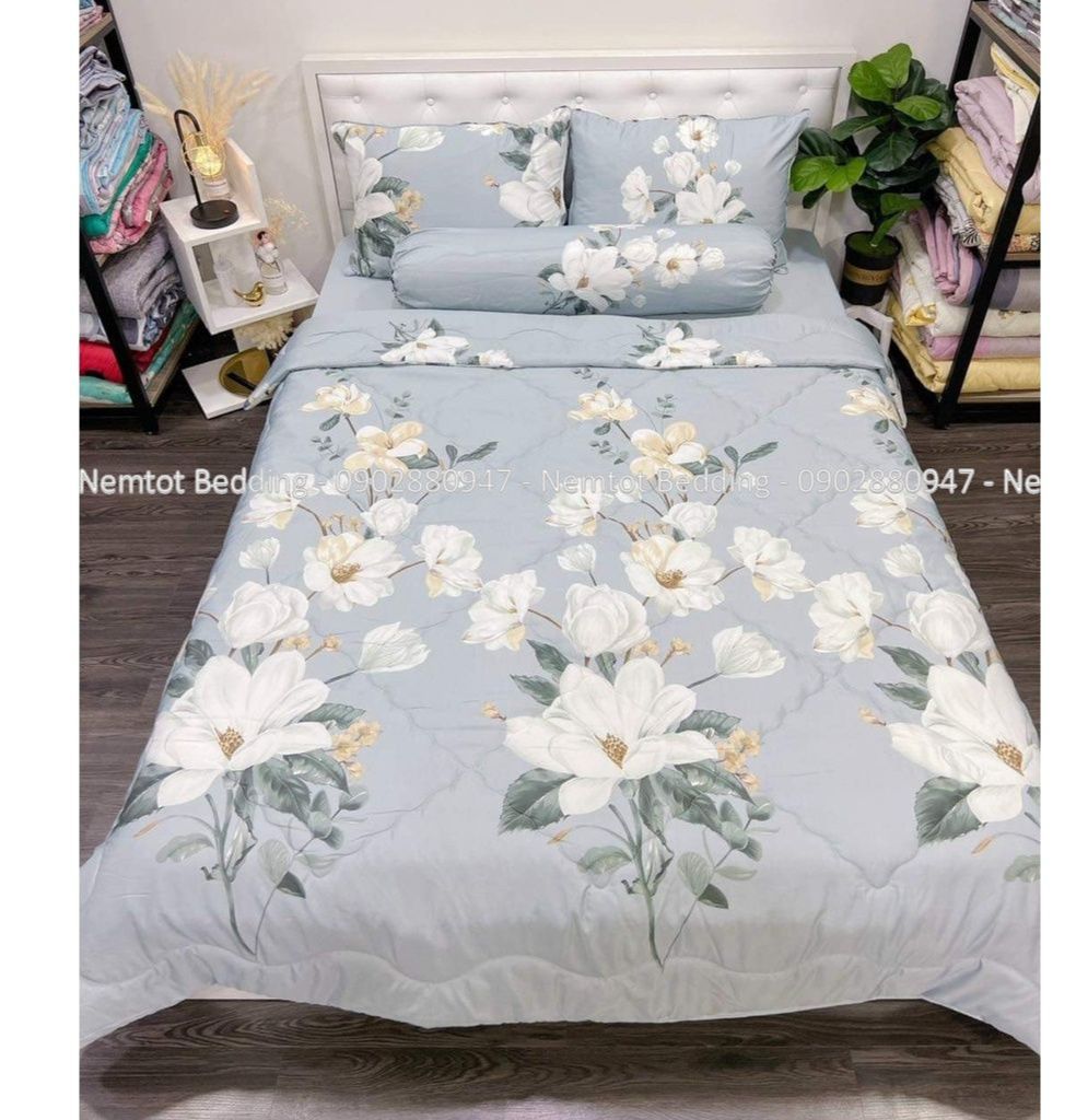 🔥xã kho🔥 bộ chăn ga lụa tencel 60s cao cấp 4 món, 5 món gồm chăn chần bông siêu mát, mịn, chăn ga lụa tencel siêu đẹp - shop nệm tốt