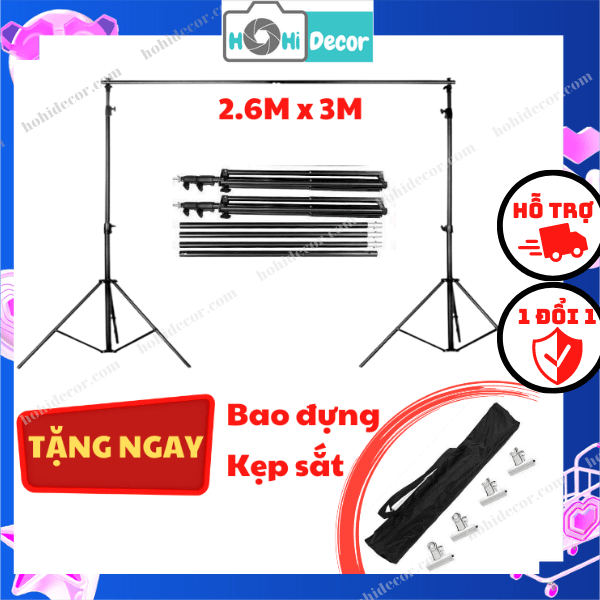 Khung/ giá treo phông nền chữ u di động - 2.6x3m - livestream, lookbook