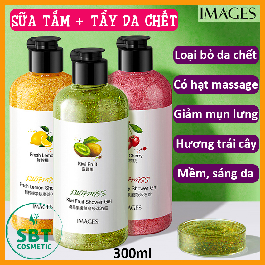 [Kiwi, Cherry, Chanh] Sữa Tắm Tẩy Tế Bào Chết Images Hương Trái Cây – Tẩy Sạch Da Chết, Giảm Mụn Có Trên Lưng, Có Hạt Massage, Chai 300ml