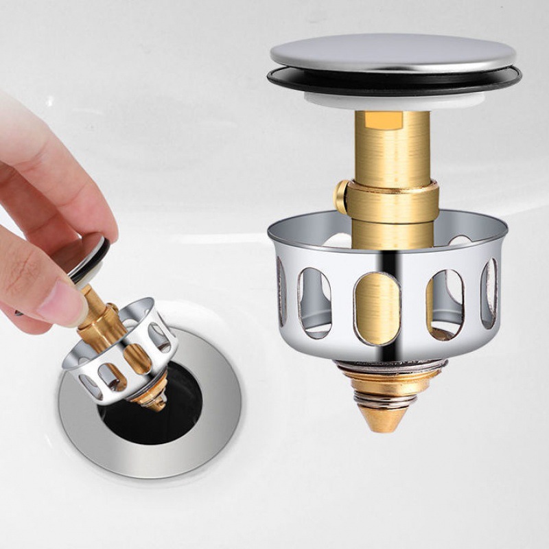 Nút xả lavabo, nút nhấn chậu rửa mặt bằng inox 304 cao cấp kiểu nhấn xả nước tiện lợi