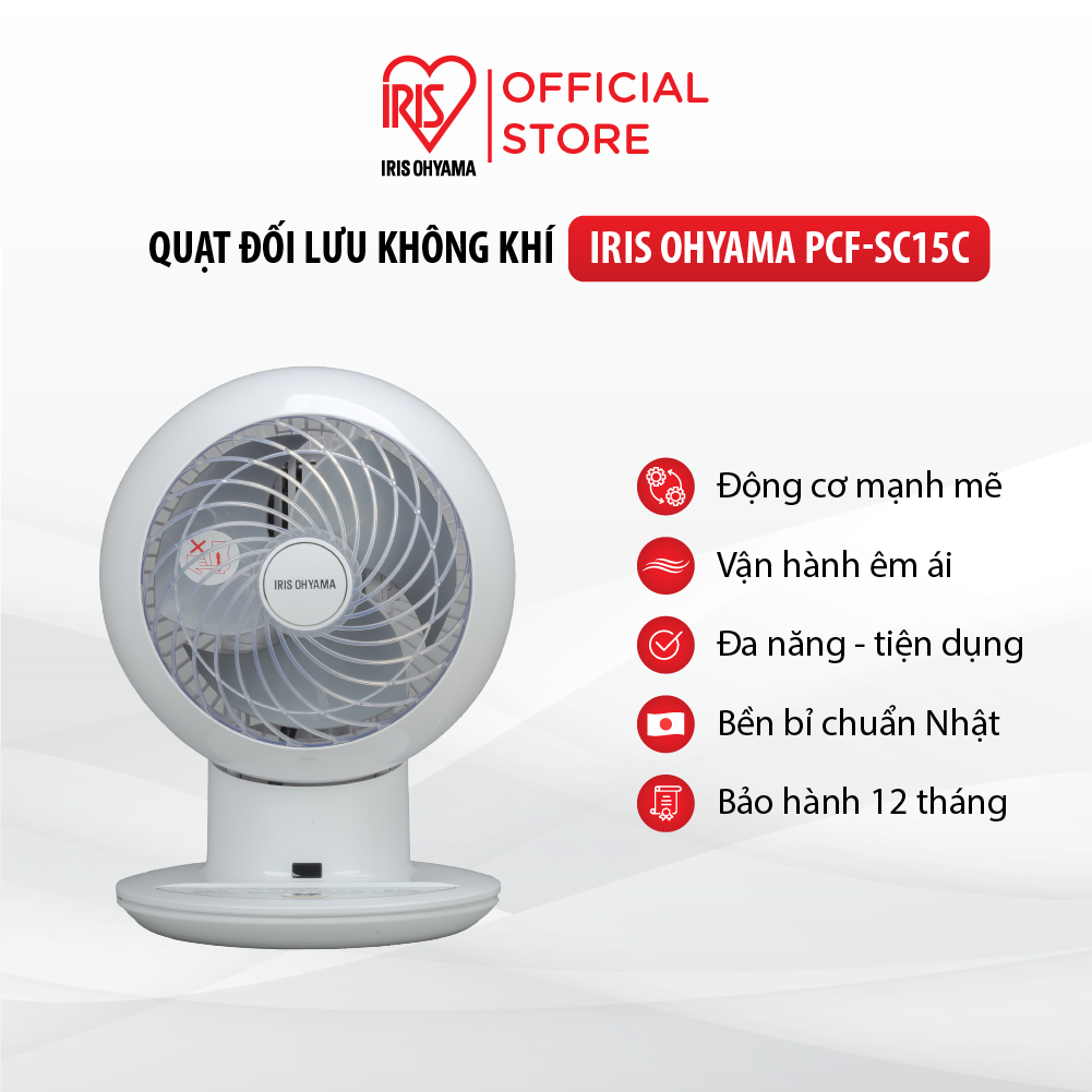 Quạt đối lưu không khí Iris Ohyama PCF-SC15C - Quạt để bàn thiết kế nhỏ gọn, điều khiển từ xa, có công tắc hẹn giờ