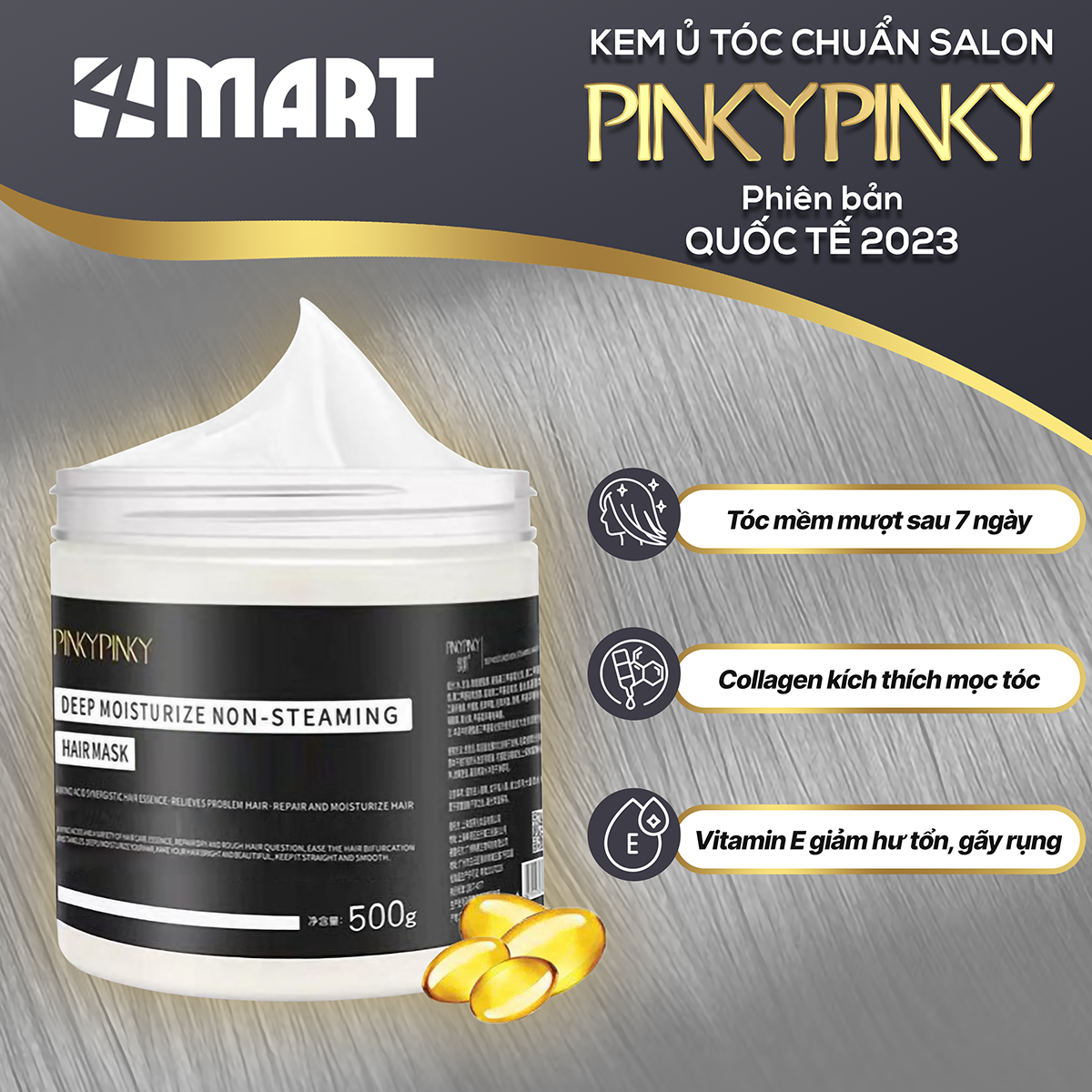 Kem ủ dưỡng tóc chính hãng pinkypinky 500ml, dầu xả chứa collagen dưỡng ẩm chăm sóc phục hồi tóc hư 