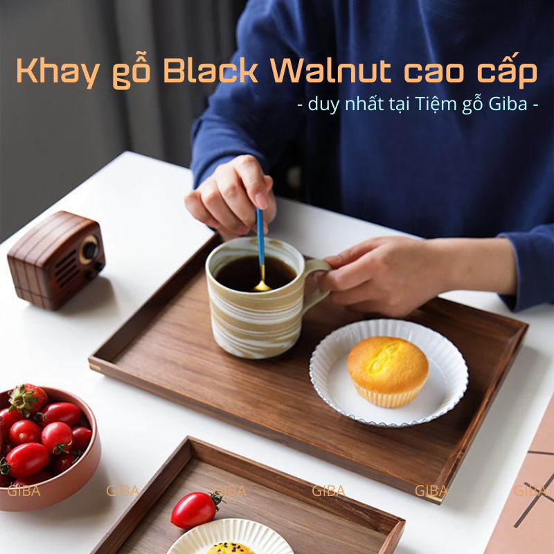 Khay gỗ óc chó black walnut phong cách nhật bản - giba