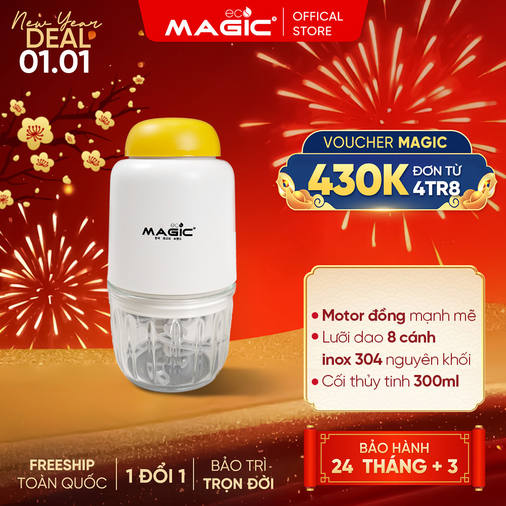  Máy xay thực phẩm đa năng Magic Eco AC-13 cối xay thủy tinh lưỡi dao 8 cánh trang bị đệm chống run dễ dàng vệ sinh công suất 200W bảo hành chính hãng 24 tháng 