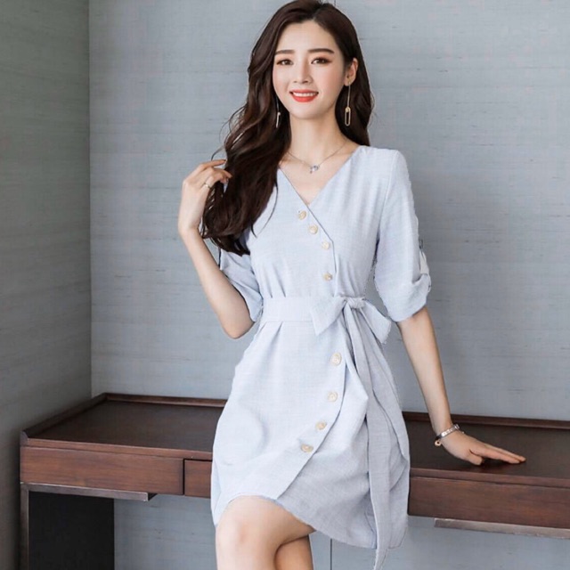 [HCM]Đầm trắng nút xéo form ngắn - Đầm nữ dự tiệc dạo phố dễ thương