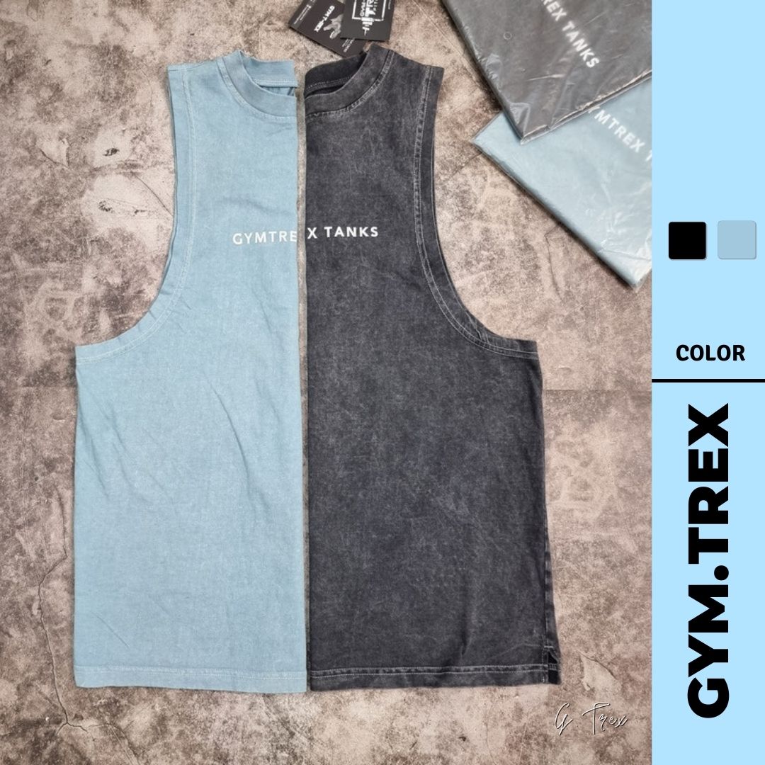 Áo tanktop tập gym nam cotton 100% phối màu wash sp223, áo ba lỗ nam gymtrex