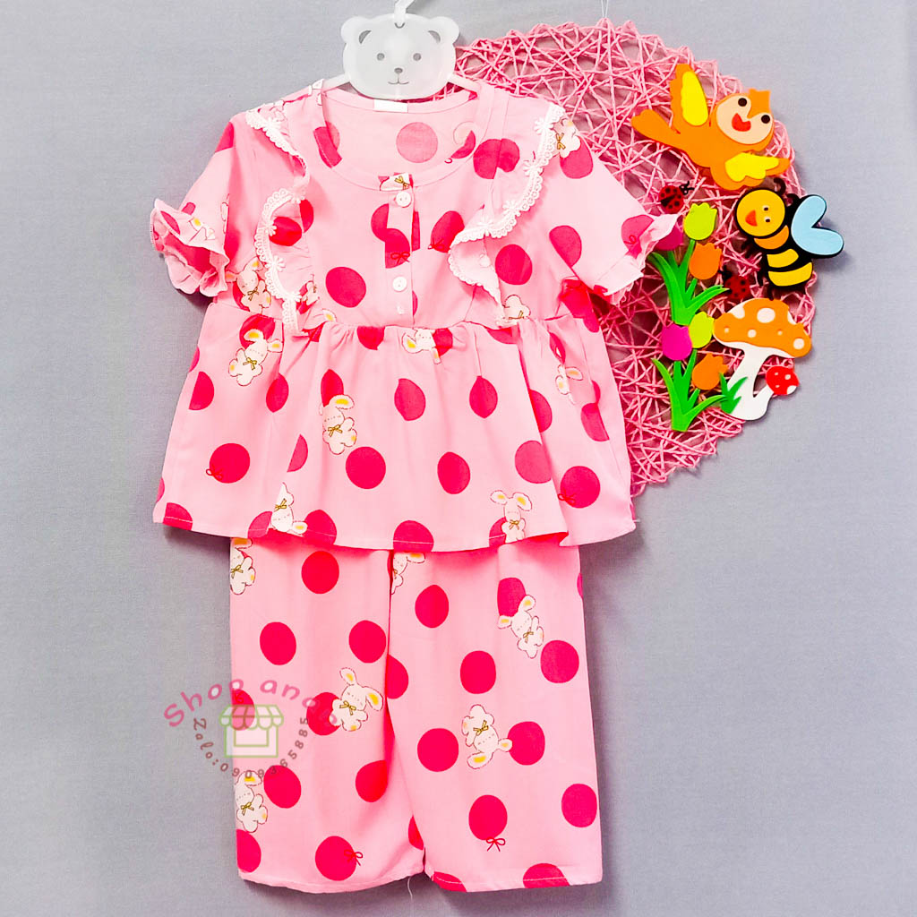 [15-16kg]Đồ bộ tole/lanh tay ngắn quần dài bé gái 15-16kg