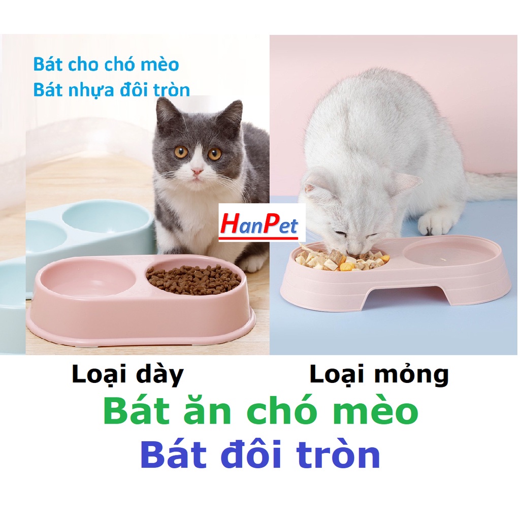 Bát ăn chó mèo nhỏ - bát nhựa đôi 2 ngăn tròn