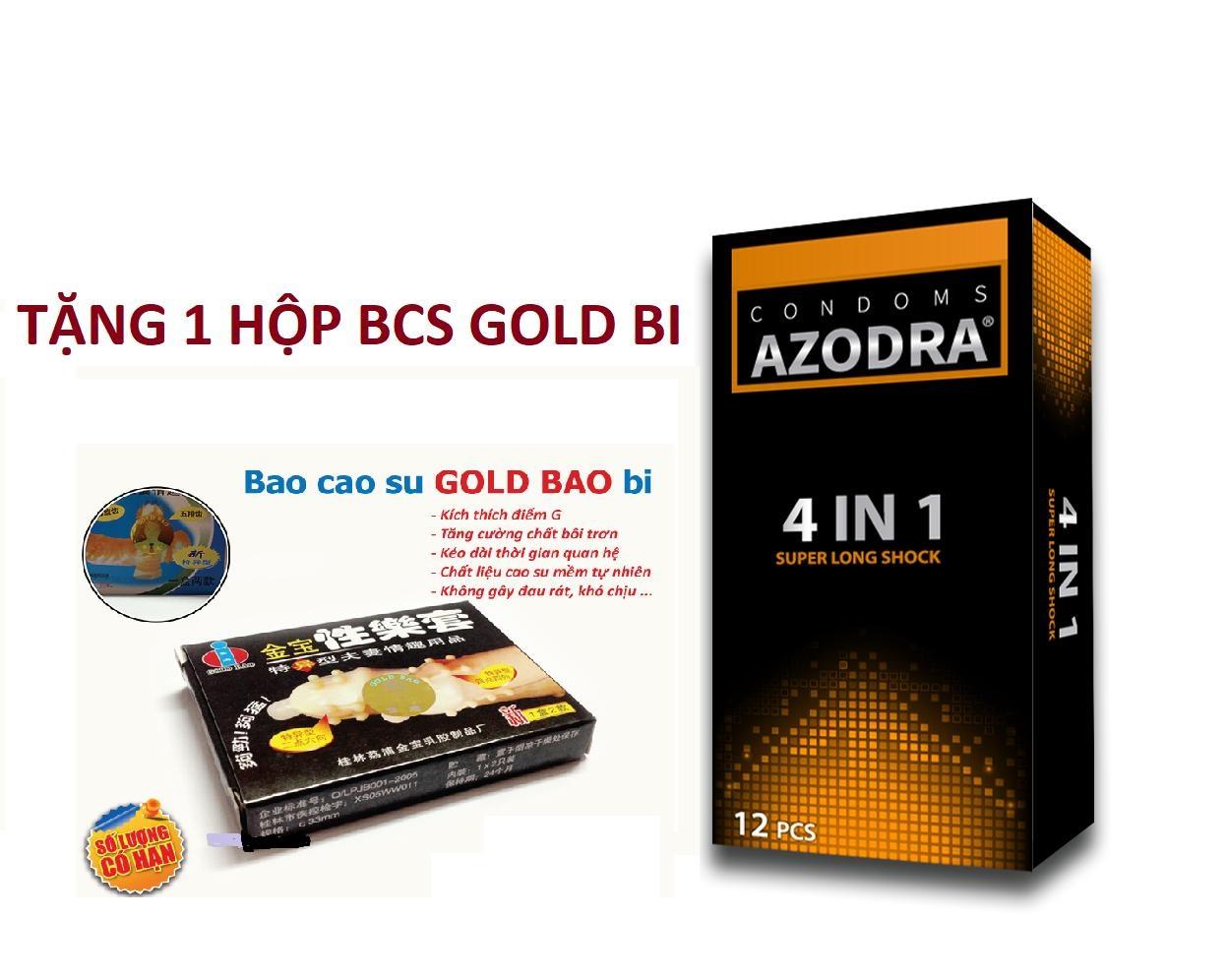 Combo 1 hộp bao cao su gân gai ,siêu mỏng Azodra 12c tặng 1 hộp bcs Gold bi gai lớn 2c
