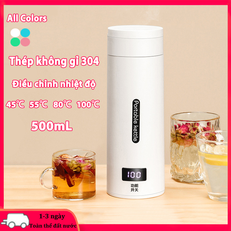 Ấm siêu tốc mini đa năng 2 trong 1 dung tích 500ml, Bình giữ nhiệt có thể nấu nước sôi hiện thị nhiệt độ, Ấm nấu nước có thể lựa chọn 4 cấp độ nhiệt an toàn khi sử dụng.