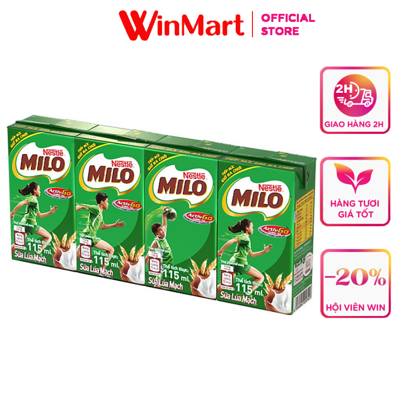 Siêu thị WinMart - Sữa uống lúa mạch Milo Nestlé Lốc 4 hộp x 180ml