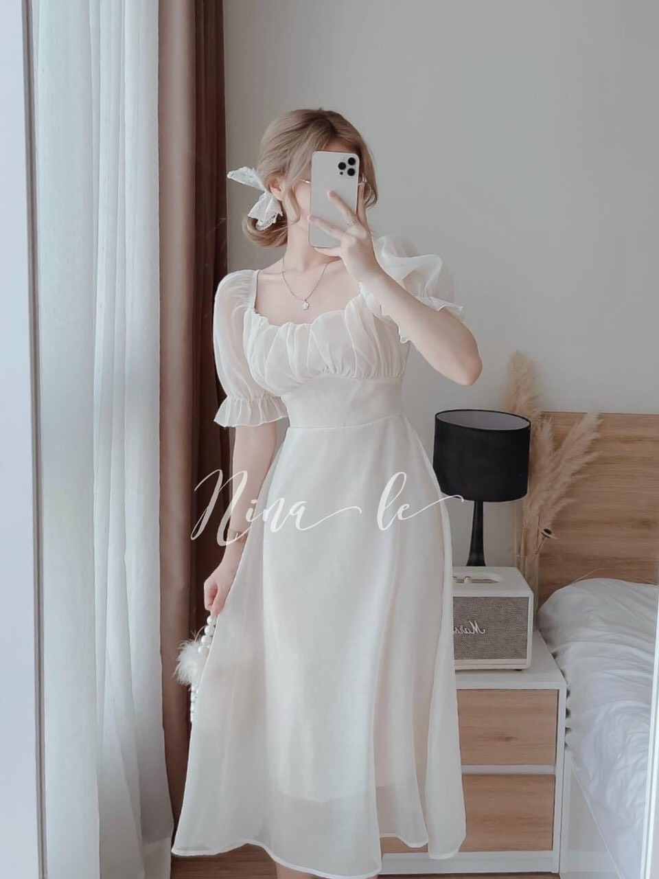 Váy đầm nữ tay phồng xếp ly ngực rất đẹp