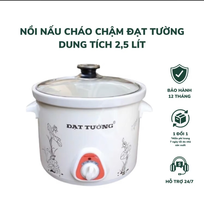 Nồi hầm chậm, hầm cháo, kho cá Đạt Tường 2,5 Lít. Nồi sứ, lòng nhôm. Hàng Việt Nam chất lượng cao