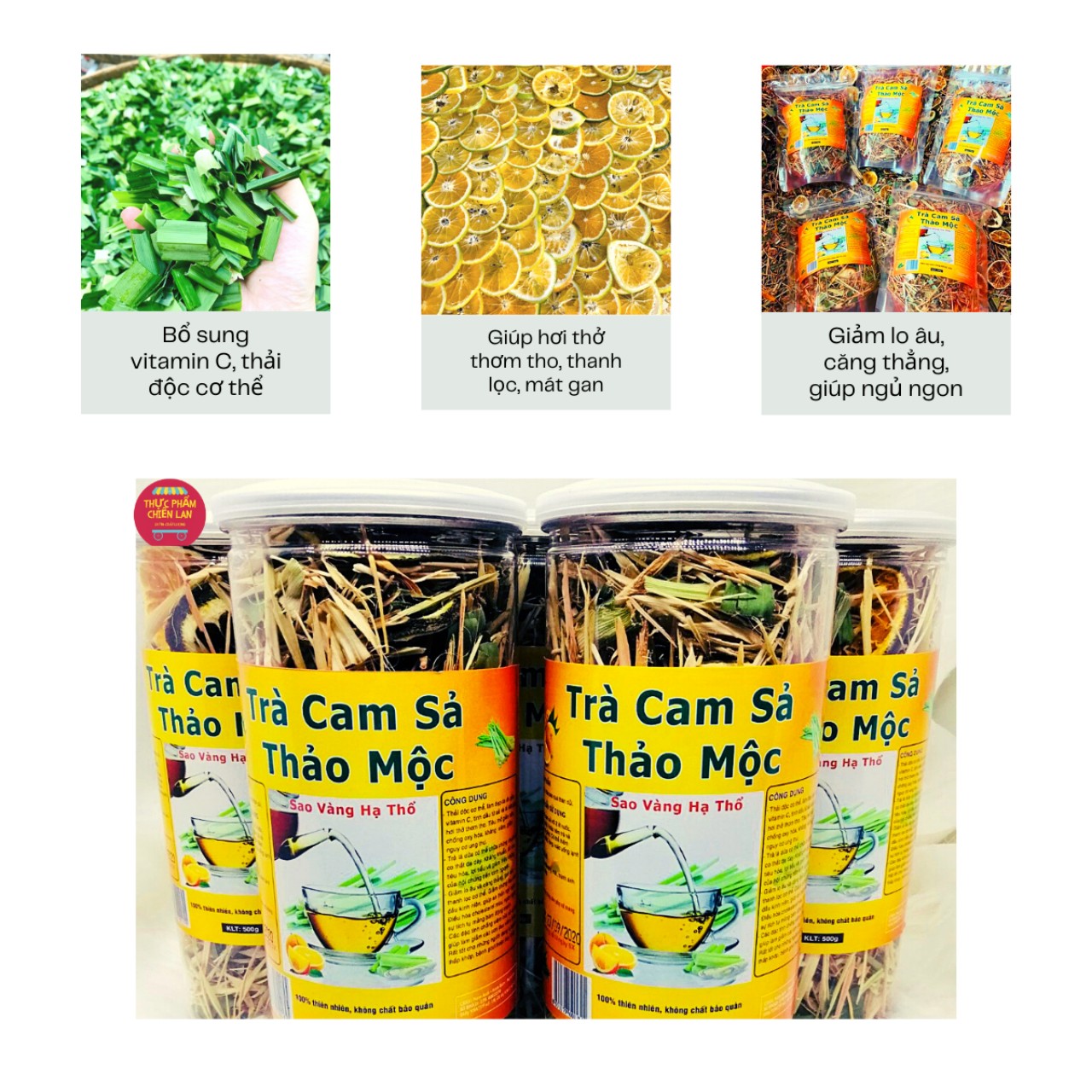 Trà Cam Sả Thảo mộc 100% Tự Nhiên Giúp  Đẹp Da, Thanh Lọc Cơ Thể, Ngủ Ngon, Hộp 100g