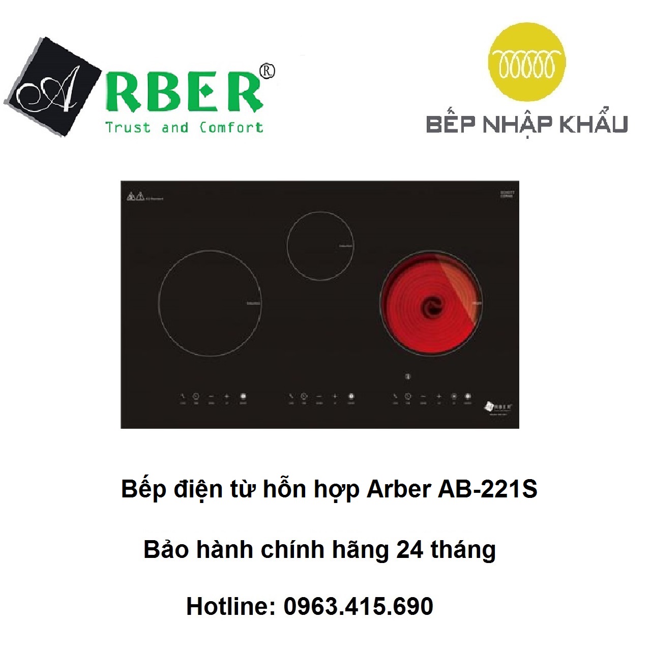 Bếp điện từ hỗn hợp Arber AB-221S, thiết kế đẹp mắt, tinh tế, nhiều tính năng thông minh, giúp nâng cao hiệu quả nấu nướng, tiết kiệm điện năng
