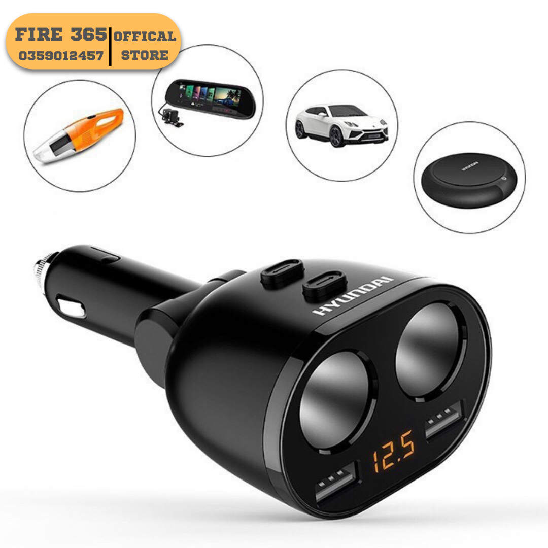 Bộ chia 2 cổng tẩu, 2 cổng usb chính hãng Hyundai, bộ chia tẩu ô tô, xe hơi hiển thị điện áp ô tô, HY16 - siêu phẩm Huyndai