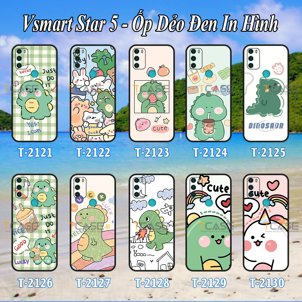 Ốp lưng Vsmart Star 5 - Ốp dẻo đen in hình Khủng Long Xanh Cute
