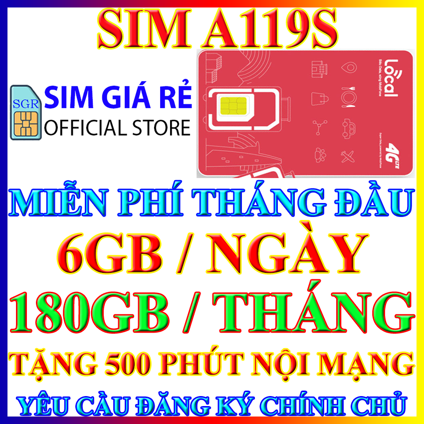 FREESHIP - CHƯA KÍCH HOẠT. SIM 4G MOBIFONE LOCAL A69, LOCAL A119 MIỄN PHÍ THÁNG ĐẦU MUA VỀ DÙNG KHÔNG CẦN NẠP TIỀN, SHOP SIM GIÁ RẺ