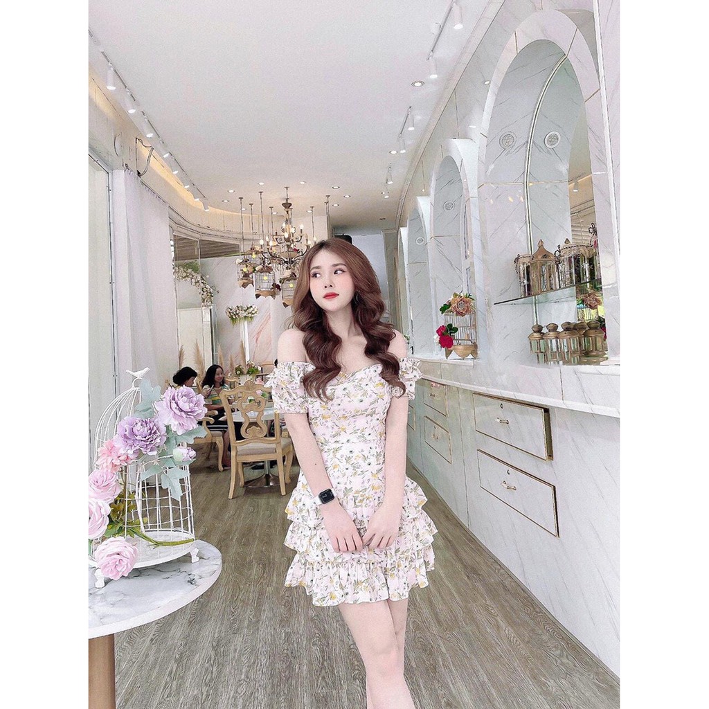 [ FREESHIP ] Đầm Xòe 3 Tầng Trễ Vai Hoa Nhí Thời Trang Alva - Chất Lụa Hoa - Thiết Kế Trẻ Trung Siêu Đẹp - Phù Hợp Mọi Hoàn Cảnh