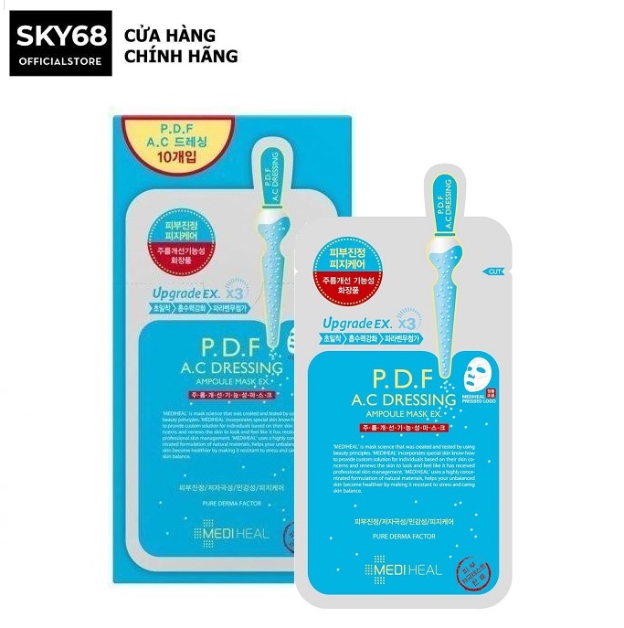 Combo 10 Mặt Nạ Chứa Tinh Chất P.D.F Làm Dịu Da Dành Cho Da Mụn Mediheal P.D.F Ac-Dressing Ampoule Mask Ex 25ml x 10