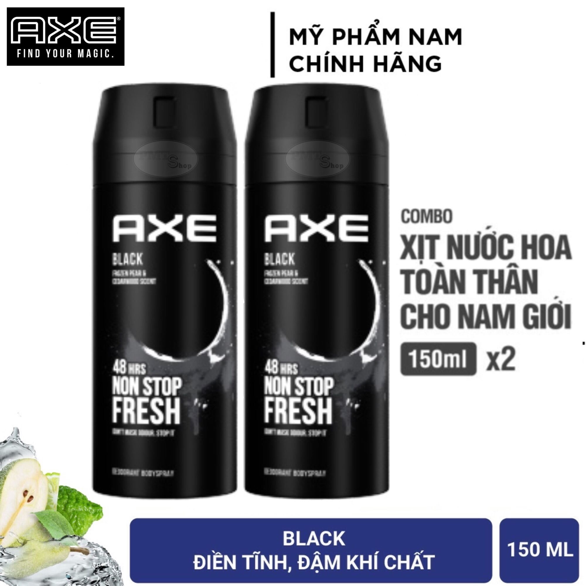 Combo 2 Xịt khử mùi toàn thân nam AXE Black 150ml hương nước hoa