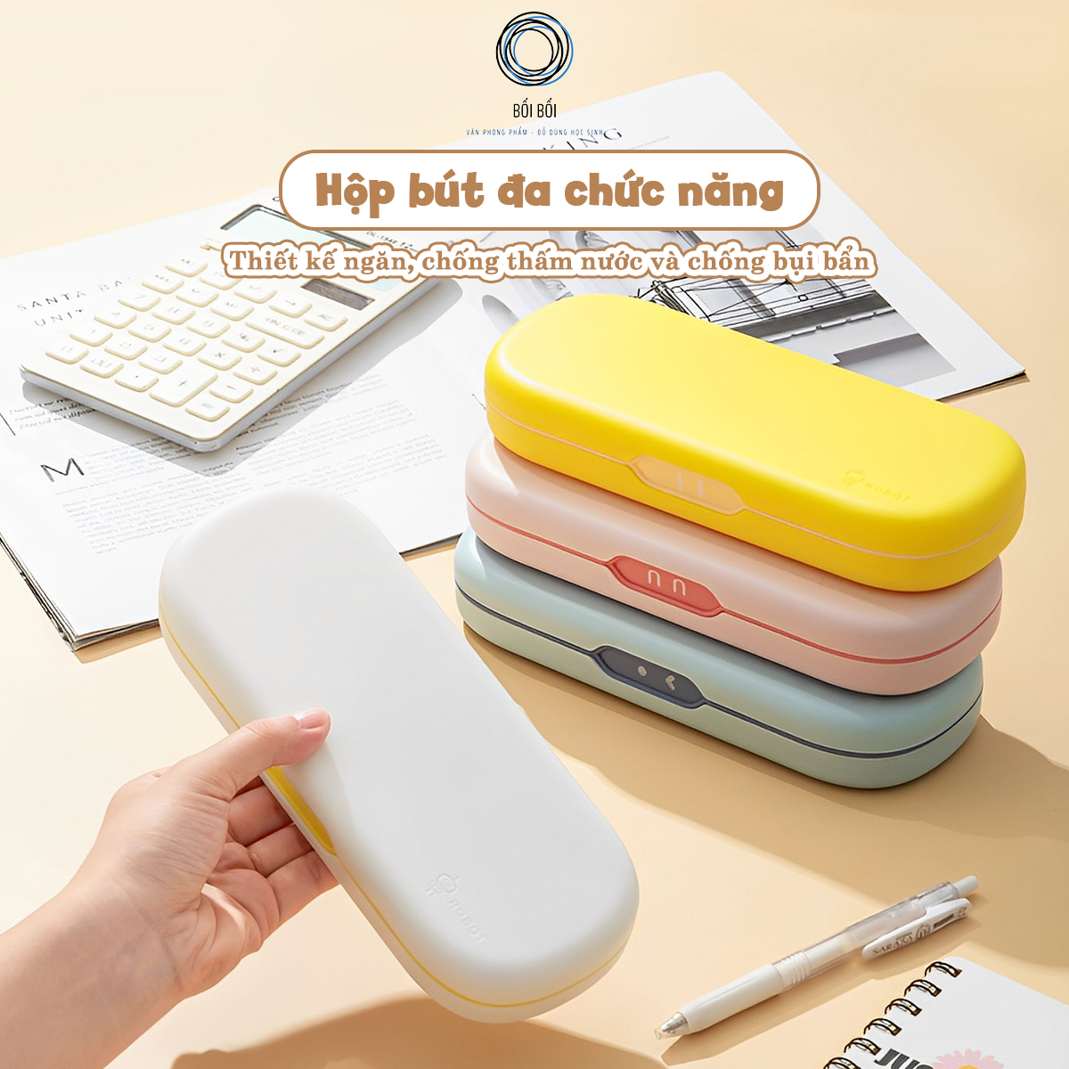 Hộp bút hb16 - bóp viết dễ thương, đa dạng màu sắc, 2 tầng chứa được nhiều vật dụng