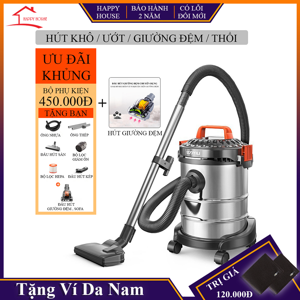 Máy hút bụi đa năng, máy hút bụi công nghiệp 15L công suất 1200W, phục vụ trong nhà lớn, nhà hàng, khách sạn, 3 chế độ Khô , Ướt , Thổi, bảo hành 2 năm, lỗi đổi mới trong 7 ngày đầu nhận hàng