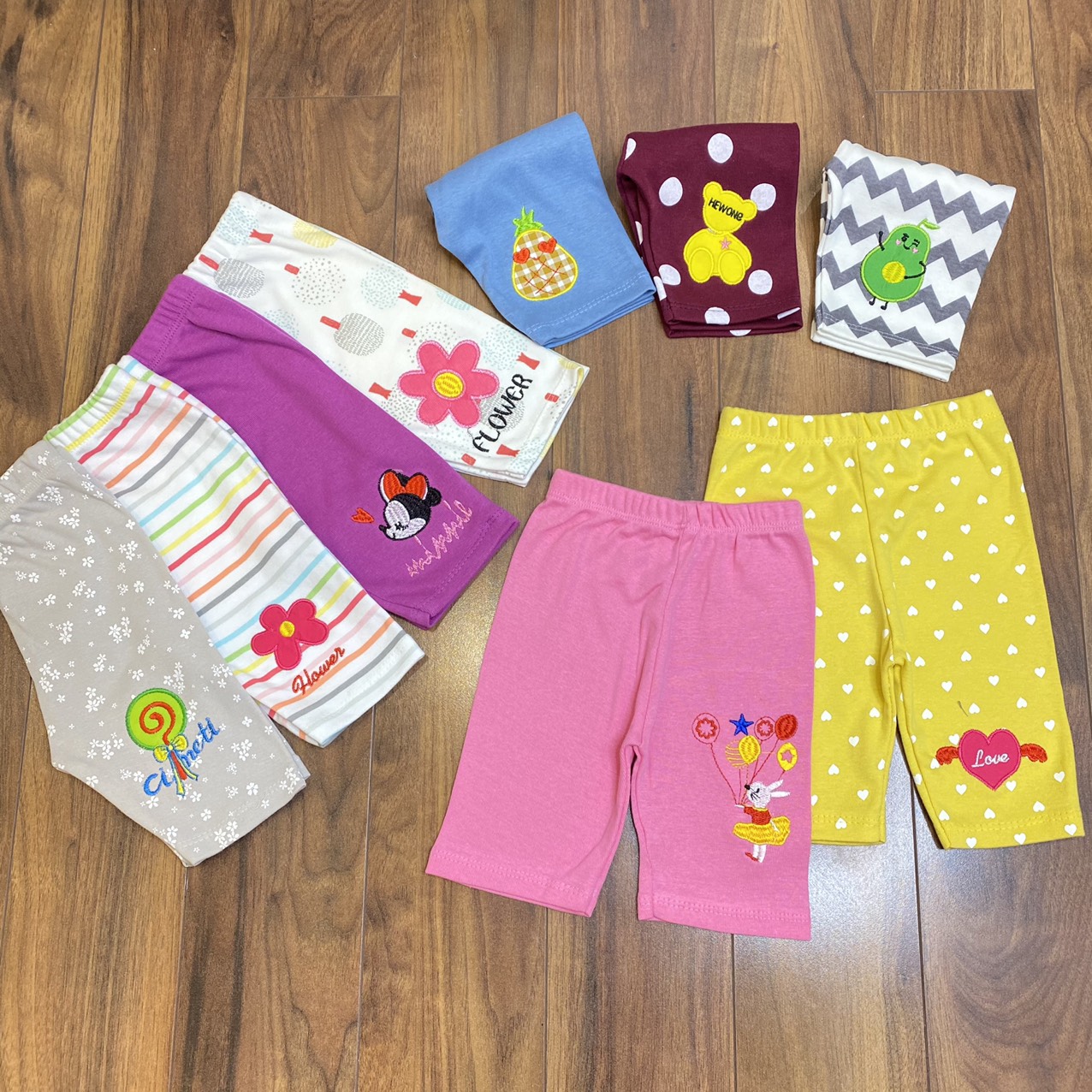 Combo 5 Quần legging lửng thêu họa tiết cho bé gái