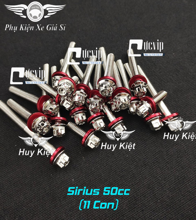 Bộ ốc lốc máy salaya inox 304 + lông đền nhôm đỏ cho sirius 50cc