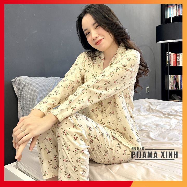 Bộ pijama nữ mặc nhà dài tay - chất lụa đũi mềm thoáng mát nhiều họa tiết bộ quần áo dài